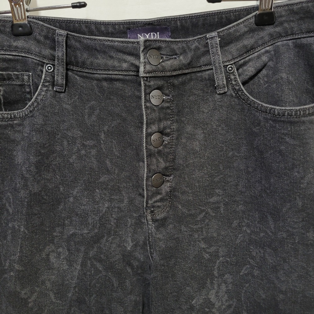 NYDJ Teresa Wide Leg Jeans Grey Province Floral Sz 12 Boho LiftTuck Raw Hem - Picture 2 of 7